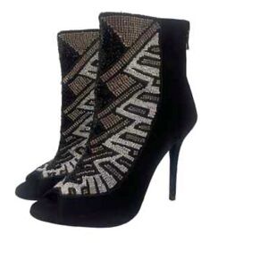 Balmain x H&M Peep-Toe Crystal
Beaded Heel Boots Sz Eu 40/ US 9. Rare. Zippers